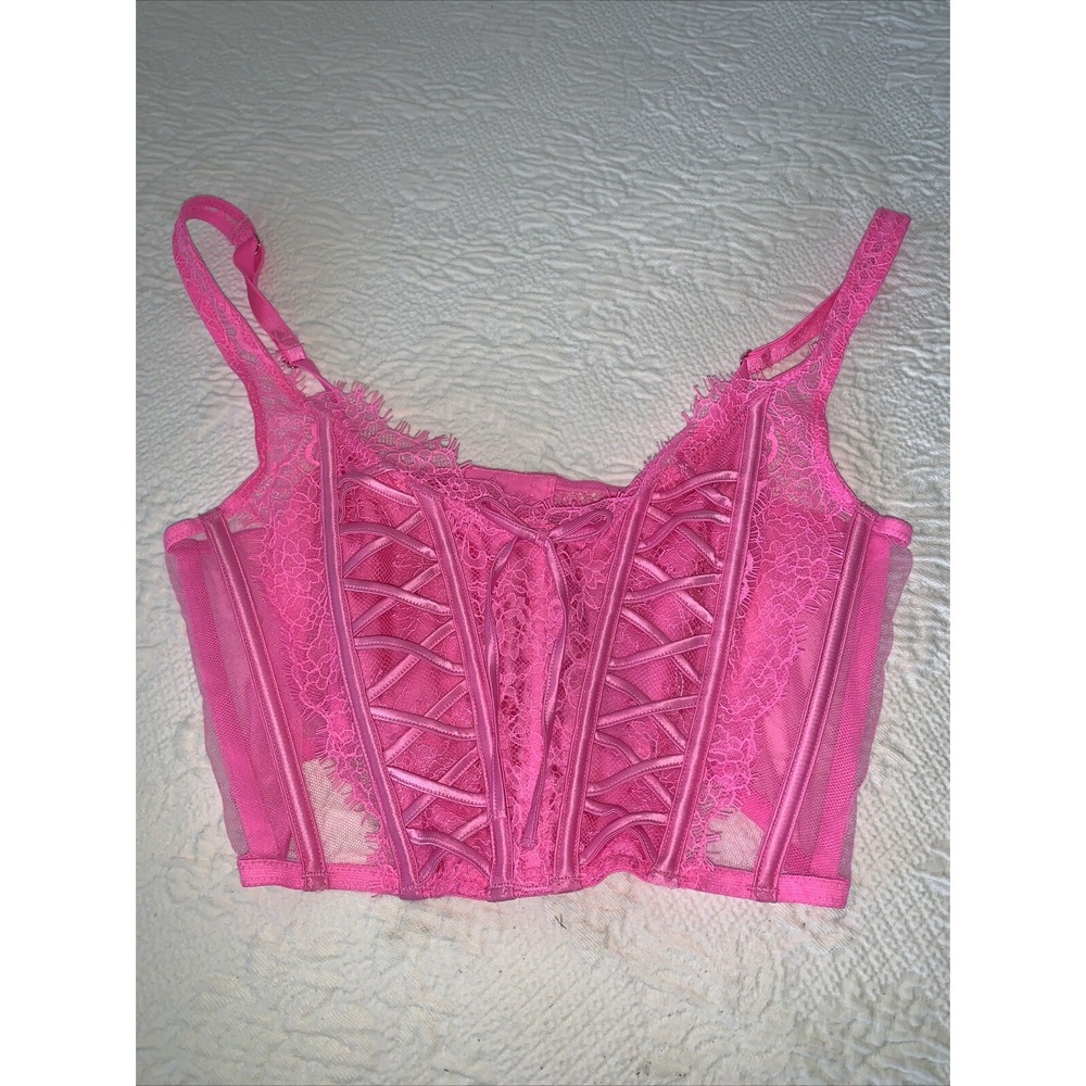 VICTORIA'S SECRET DREAM ANGELS PINK UNLINED LACE UP BUSTIER BRA CORSET TOP BRA S
